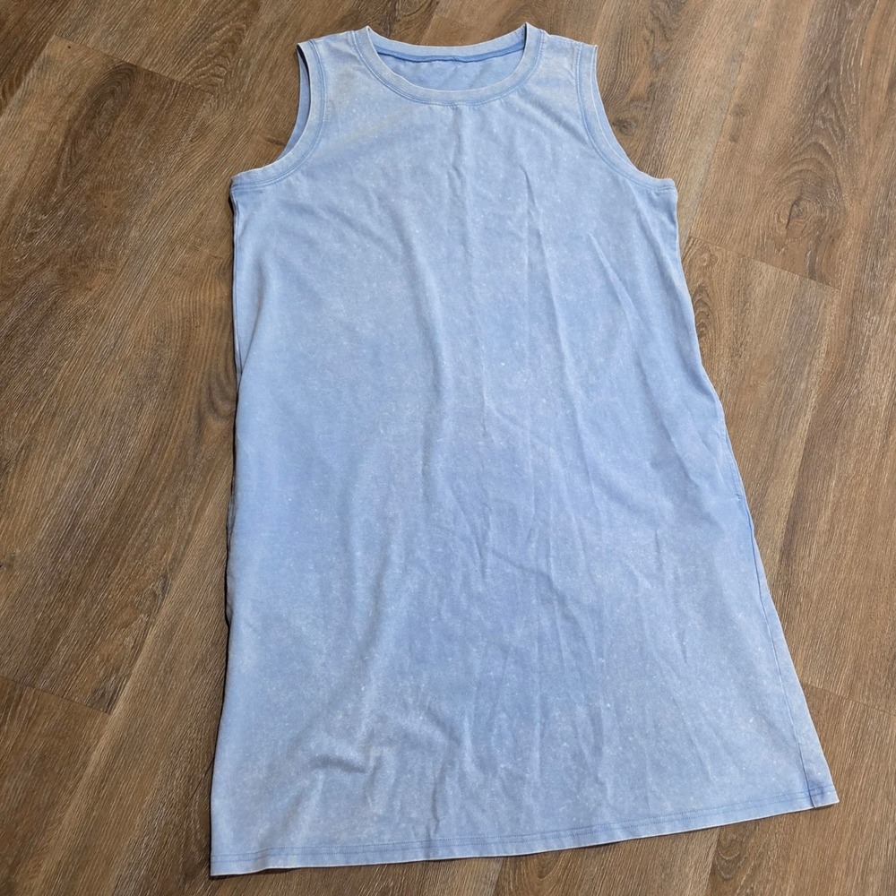 Unbranded Blue Acid Wash Cotton Sleeveless T-Shirt Dress with Pockets XL
